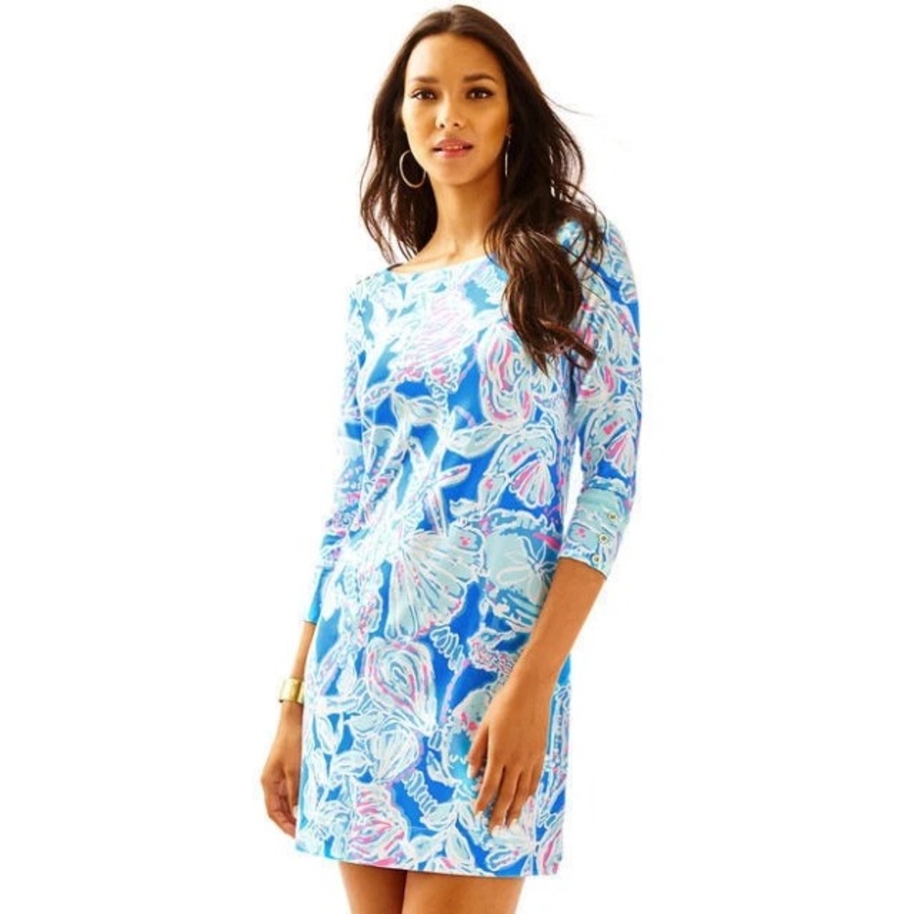 Lilly Pulitzer UPF 50+ Cotton Bay Blue Pink Into the Deep SOPHIE Dress Medium